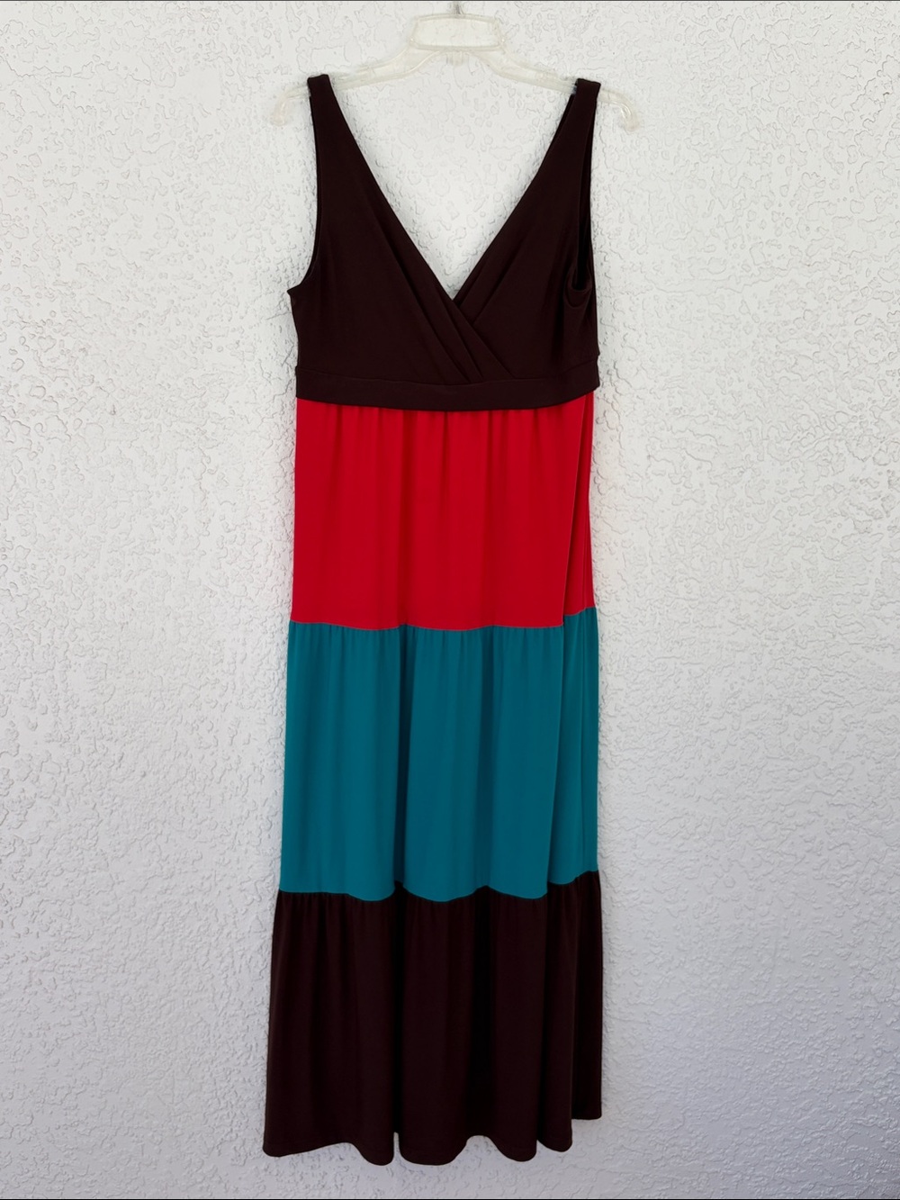 American Living Sleeveless Colorblock Maxi Dress in Black, Red & Teal size 10